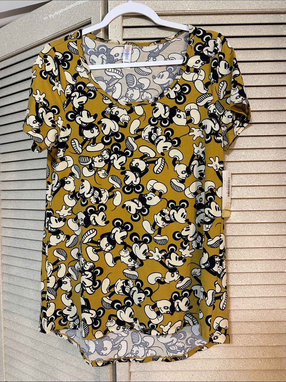 LuLaRoe Mustard Yellow Mickey Mouse Short Sleeve Tee
